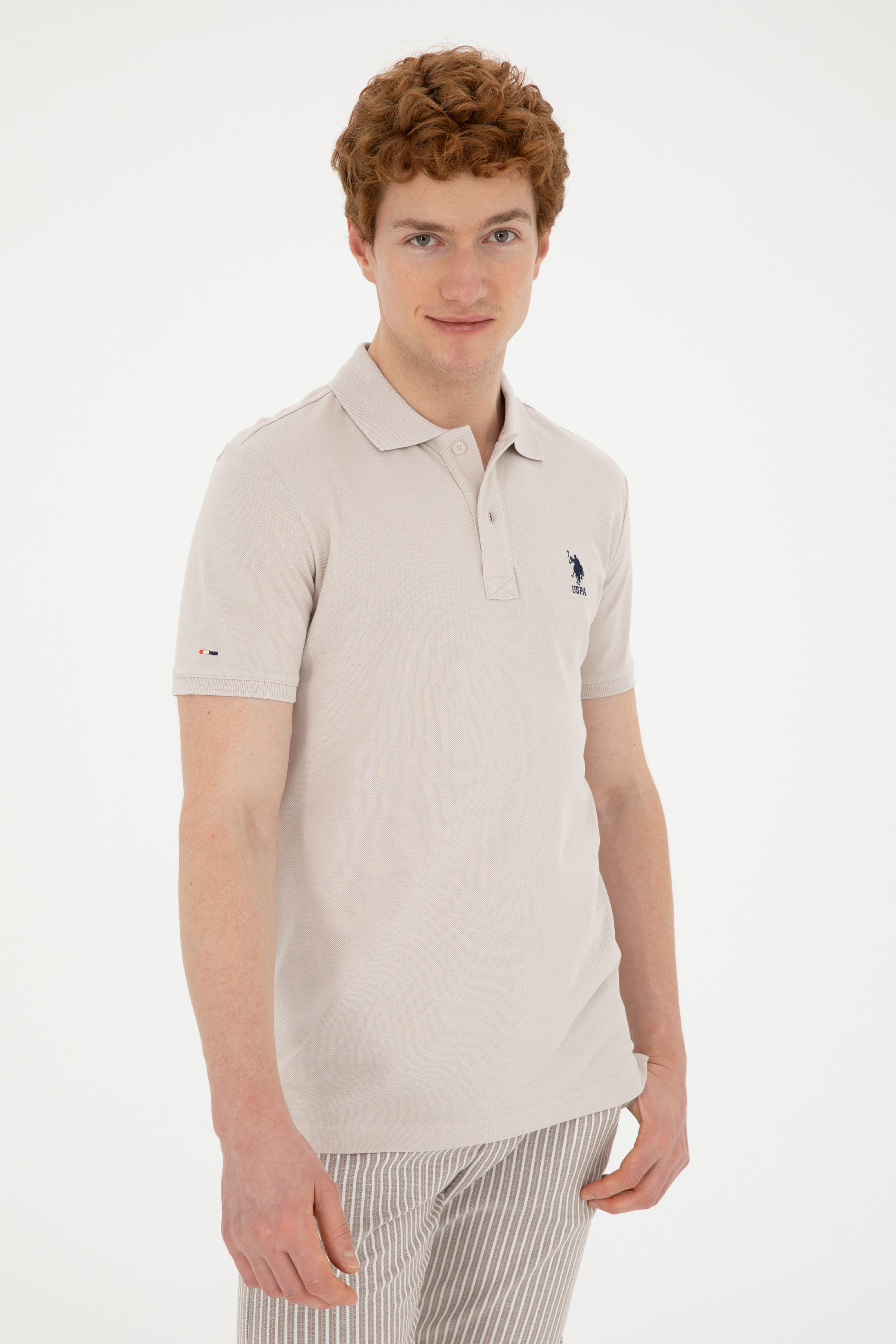 Erkek Slim Fit Polo Yaka Taş Basic Tişört - Image 3