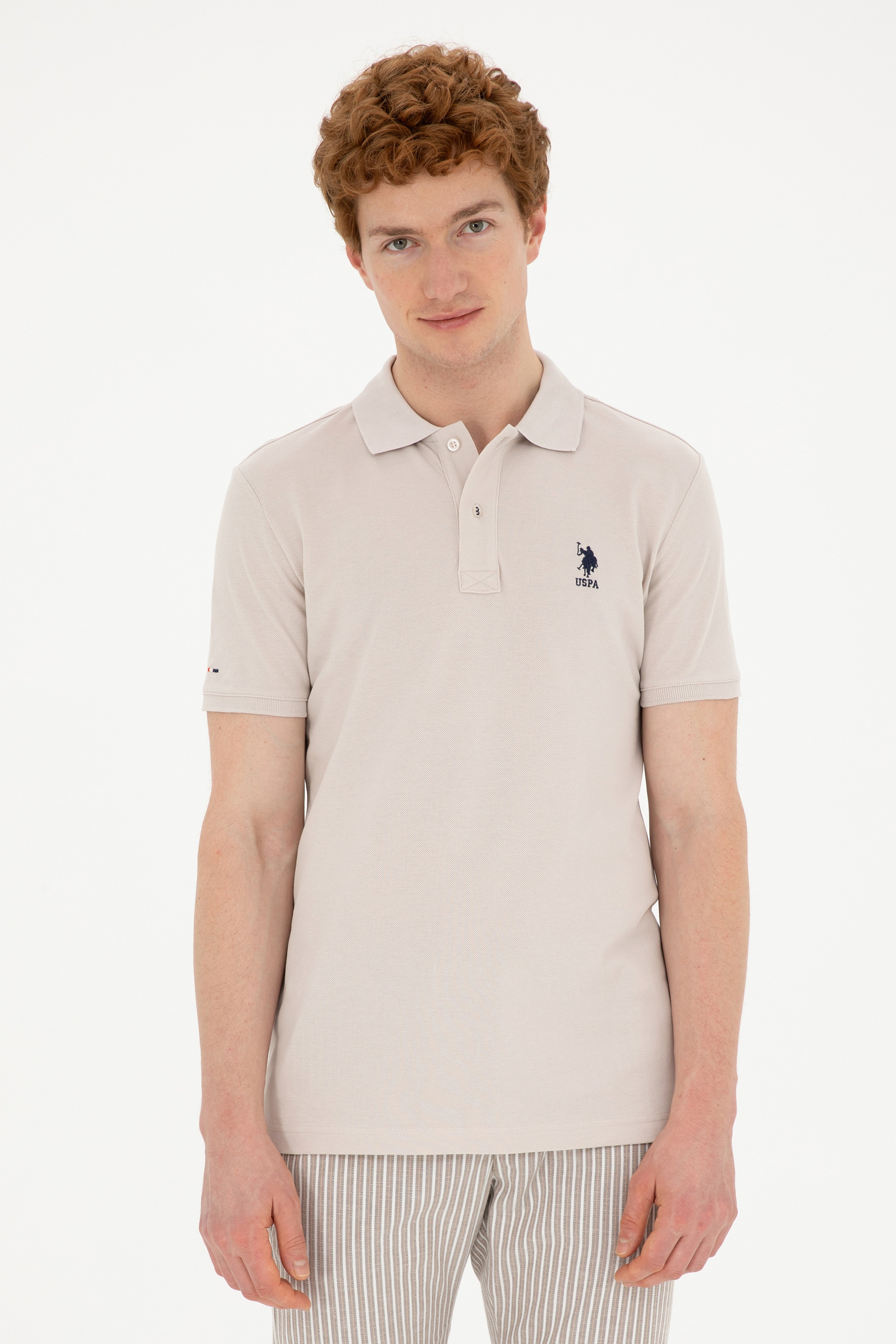 Erkek Slim Fit Polo Yaka Taş Basic Tişört - Image 1