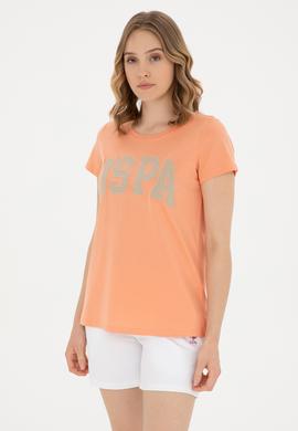 Kadın Somon Bisiklet Yaka Basic Tişört - 50280036095