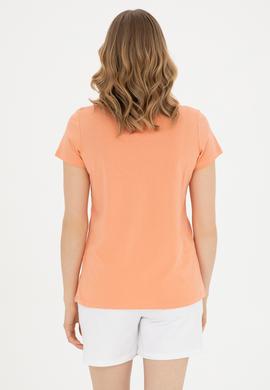 Kadın Somon Bisiklet Yaka Basic Tişört - 50280036095