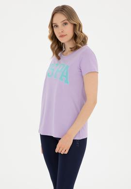 Kadın Lila Bisiklet Yaka Basic Tişört - 50280036108