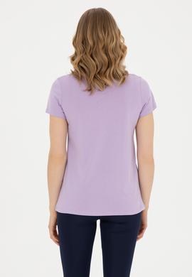Kadın Lila Bisiklet Yaka Basic Tişört - 50280036108
