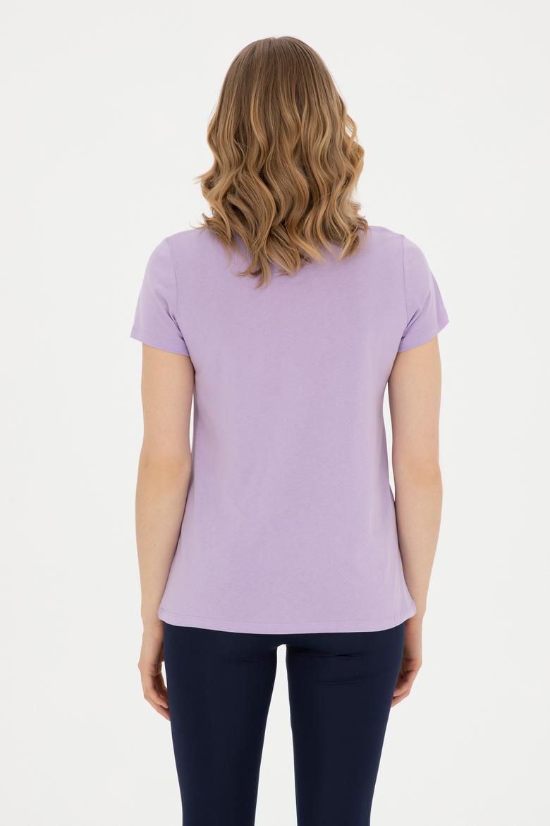 Kadın Lila Bisiklet Yaka Basic Tişört - 50280036108