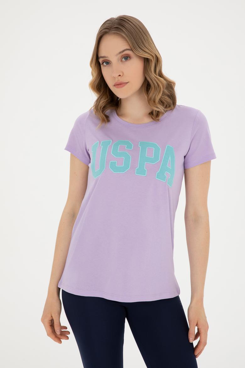 Kadın Lila Bisiklet Yaka Basic Tişört - 50280036108