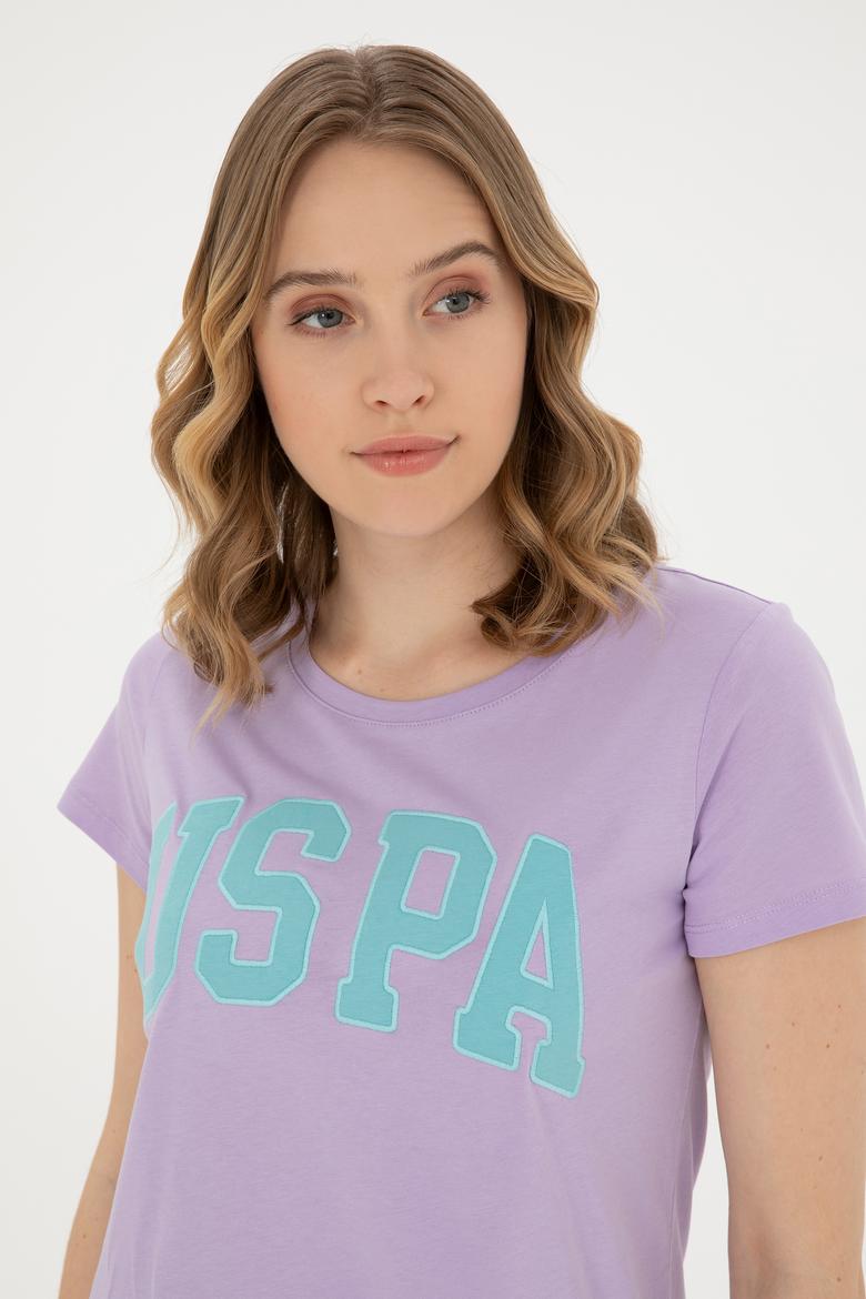 Kadın Lila Bisiklet Yaka Basic Tişört - 50280036108