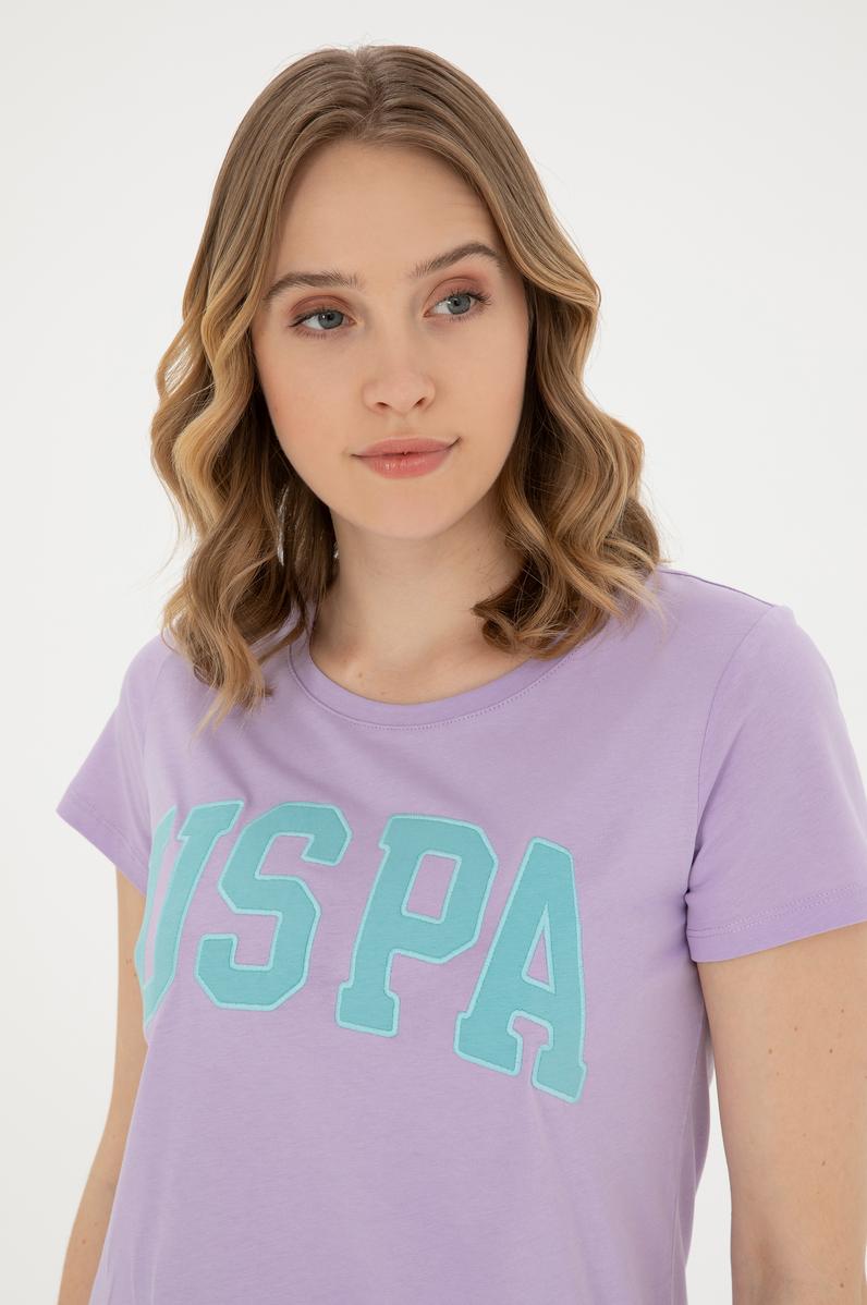 Kadın Lila Bisiklet Yaka Basic Tişört