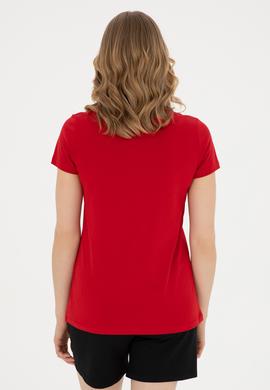 Kadın Kırmızı Bisiklet Yaka Basic Tişört - 50280036175