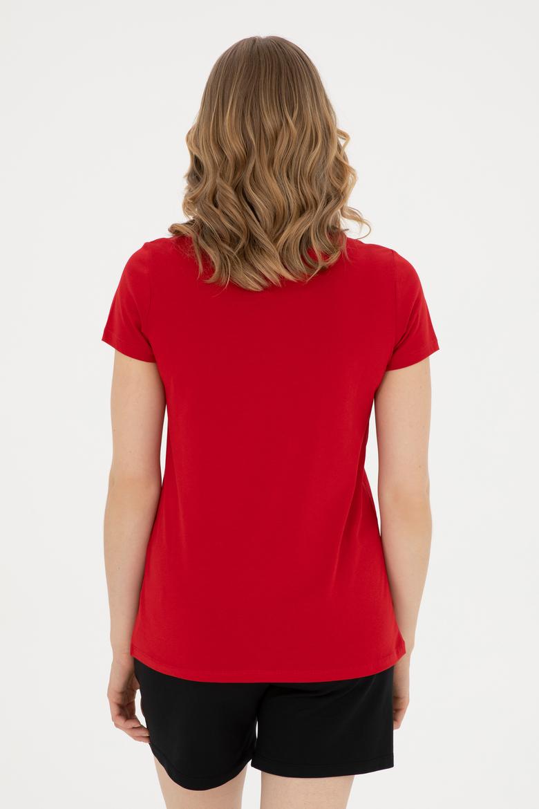 Kadın Kırmızı Bisiklet Yaka Basic Tişört - 50280036175