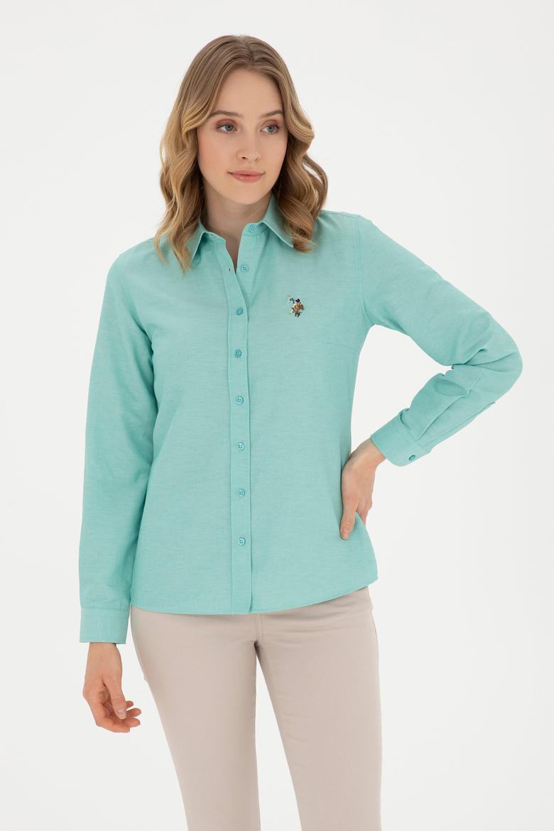 Kadın Mint Uzun Kollu Basic Gömlek