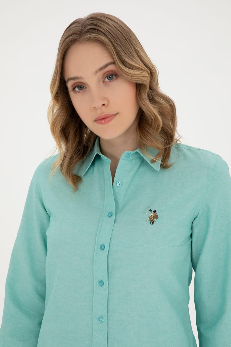 Kadın Mint Uzun Kollu Basic Gömlek