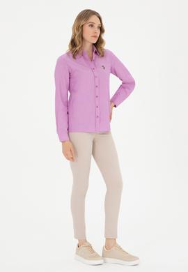 Kadın Mor Uzun Kollu Basic Gömlek - 50283992071