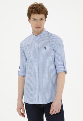 Erkek Hakim Yaka Çizgili Mavi Gömlek - 50288924007