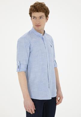 Erkek Hakim Yaka Çizgili Mavi Gömlek - 50288924007