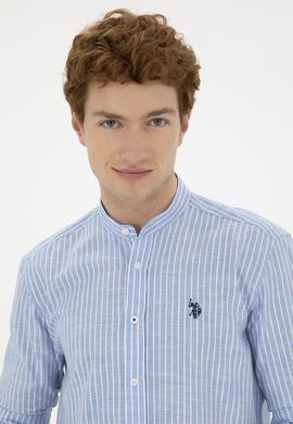 Erkek Hakim Yaka Çizgili Mavi Gömlek - 50288924007
