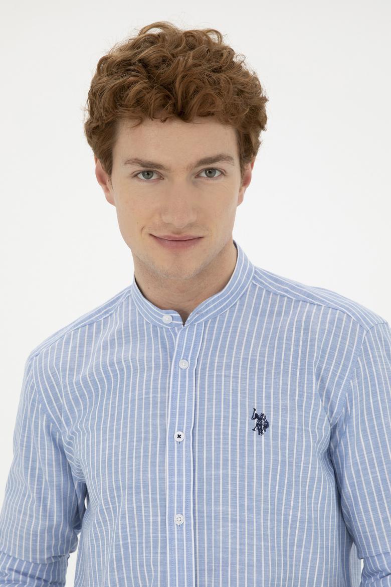 Erkek Hakim Yaka Çizgili Mavi Gömlek - 50288924007