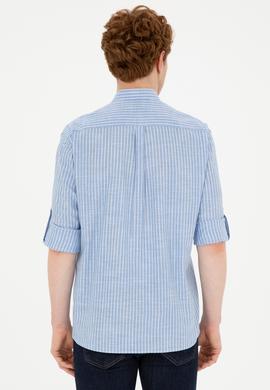 Erkek Hakim Yaka Çizgili Mavi Gömlek - 50288924007