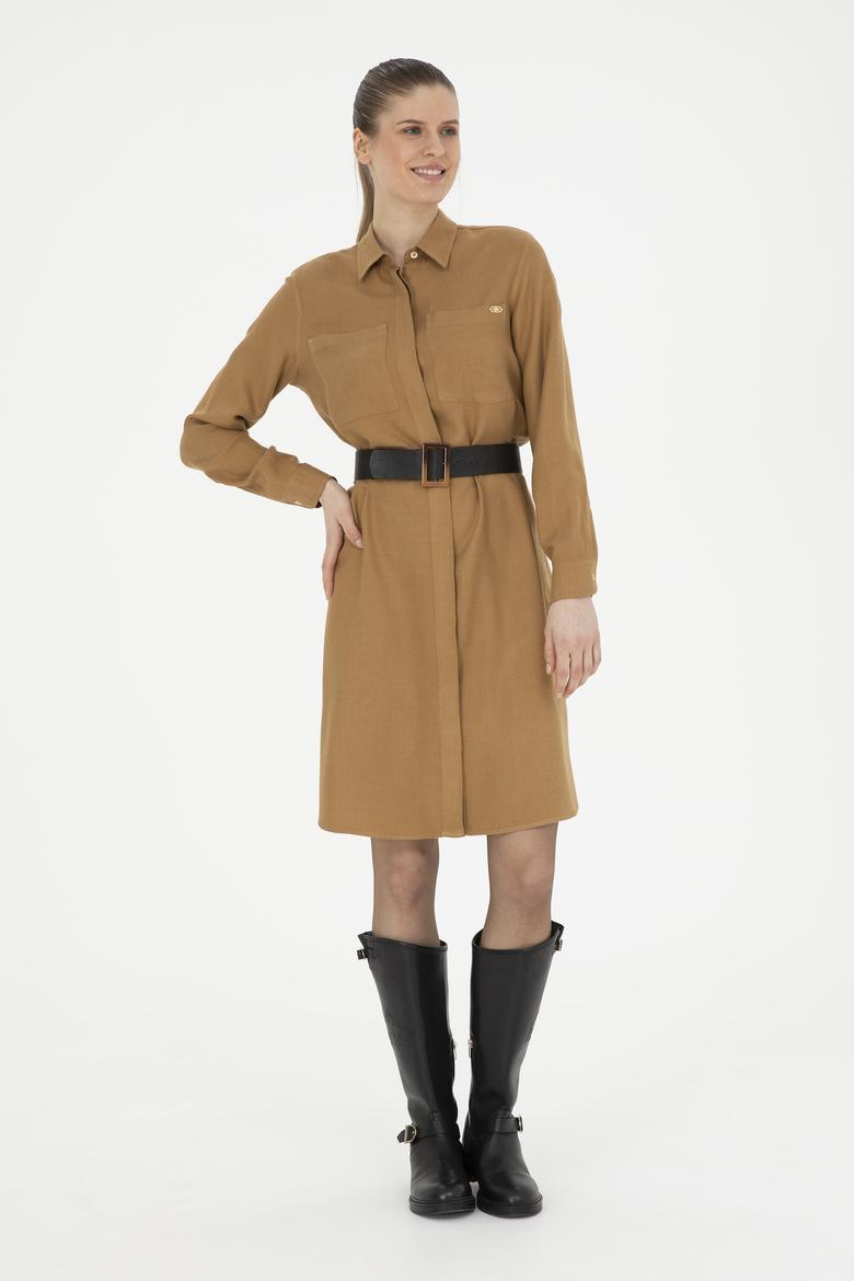 Kadın Açık Haki Dokuma Elbise