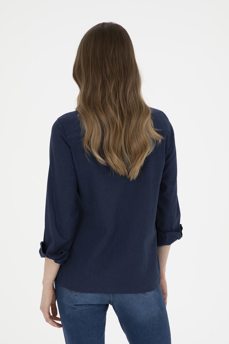 Kadın Lacivert Uzun Kollu Basic Gömlek - 50283991052