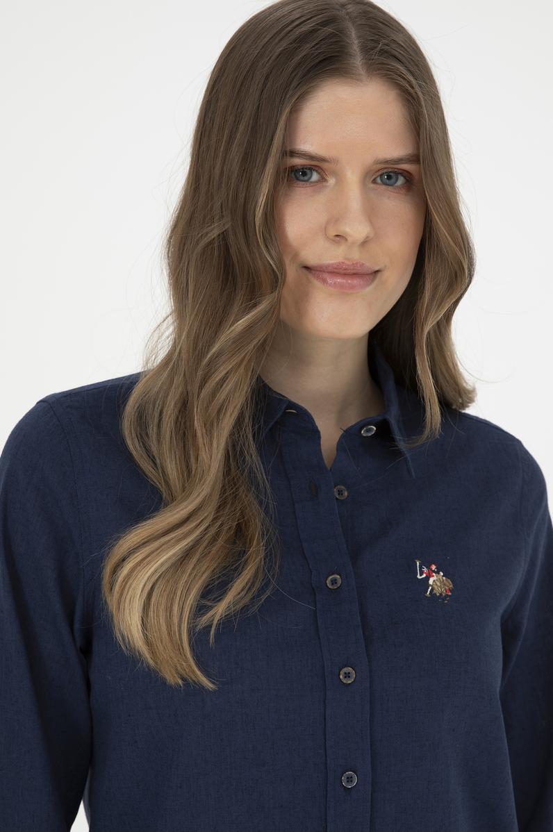 Kadın Lacivert Uzun Kollu Basic Gömlek