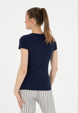 Kadın Lacivert Bisiklet Yaka Basic Tişört - 50288686016