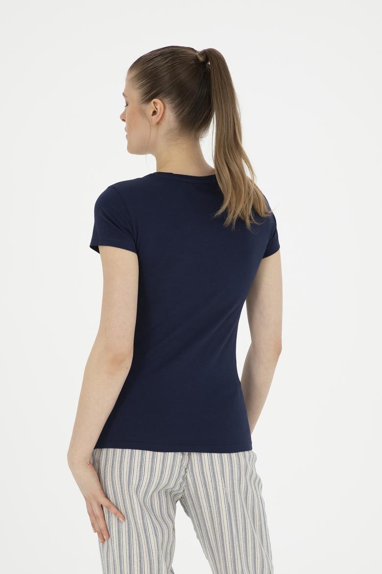 Kadın Lacivert Bisiklet Yaka Basic Tişört - 50288686016