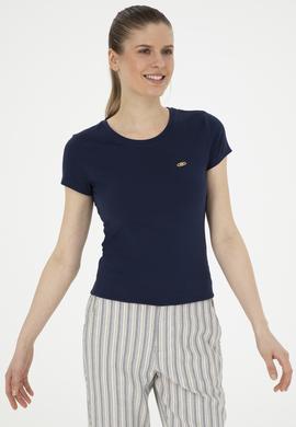 Kadın Lacivert Bisiklet Yaka Basic Tişört - 50288686016