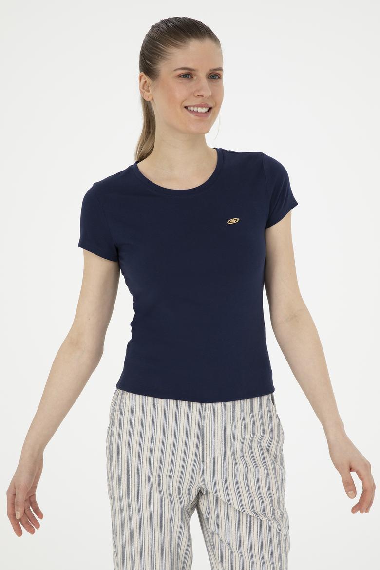 Kadın Lacivert Bisiklet Yaka Basic Tişört - 50288686016