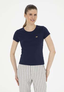 Kadın Lacivert Bisiklet Yaka Basic Tişört - 50288686016