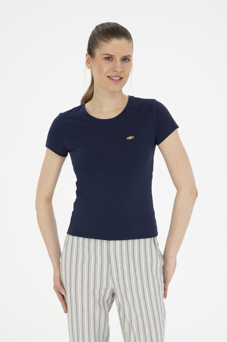 Kadın Lacivert Bisiklet Yaka Basic Tişört