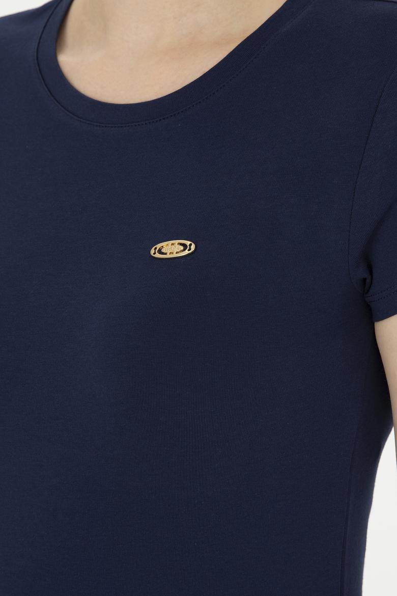 Kadın Lacivert Bisiklet Yaka Basic Tişört - 50288686016