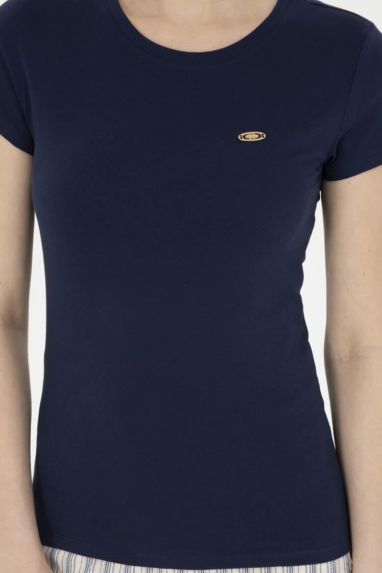 Kadın Lacivert Bisiklet Yaka Basic Tişört - 50288686016