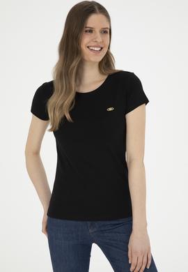 Kadın Siyah Bisiklet Yaka Basic Tişört - 50288686020