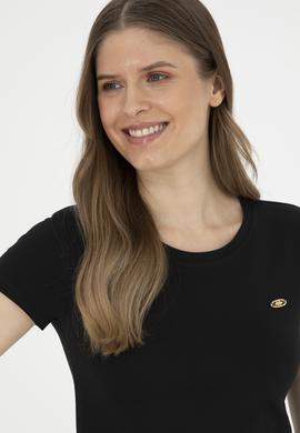 Kadın Siyah Bisiklet Yaka Basic Tişört - 50288686020