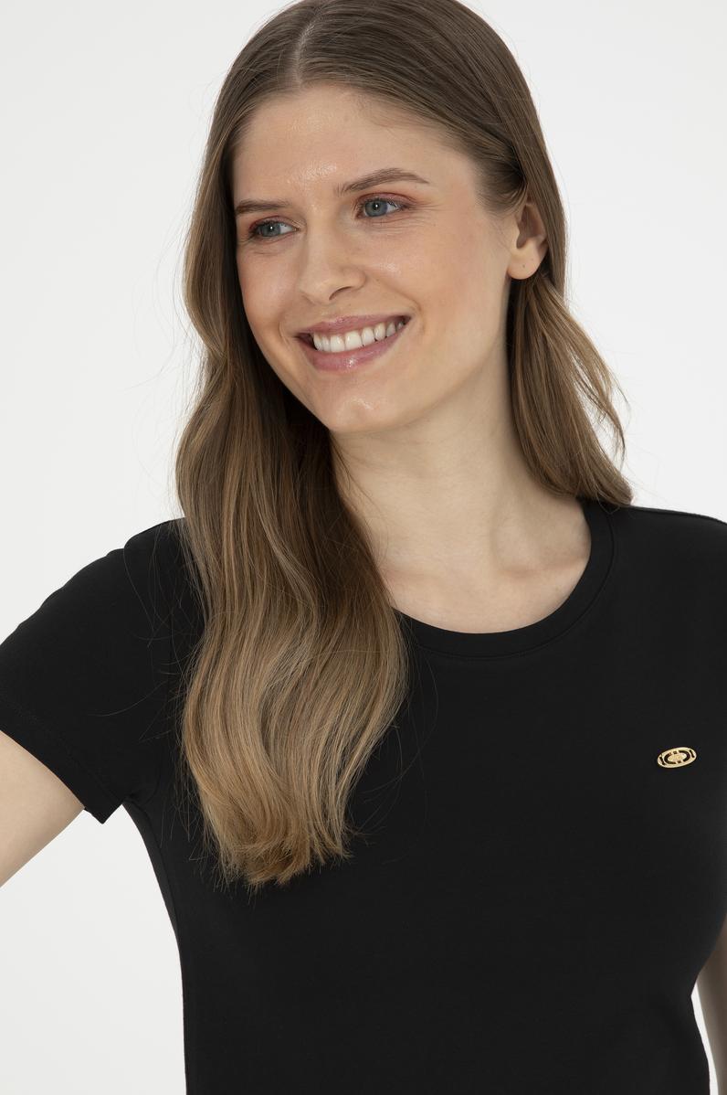 Kadın Siyah Bisiklet Yaka Basic Tişört