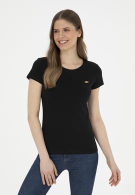 Kadın Siyah Bisiklet Yaka Basic Tişört - 50288686020