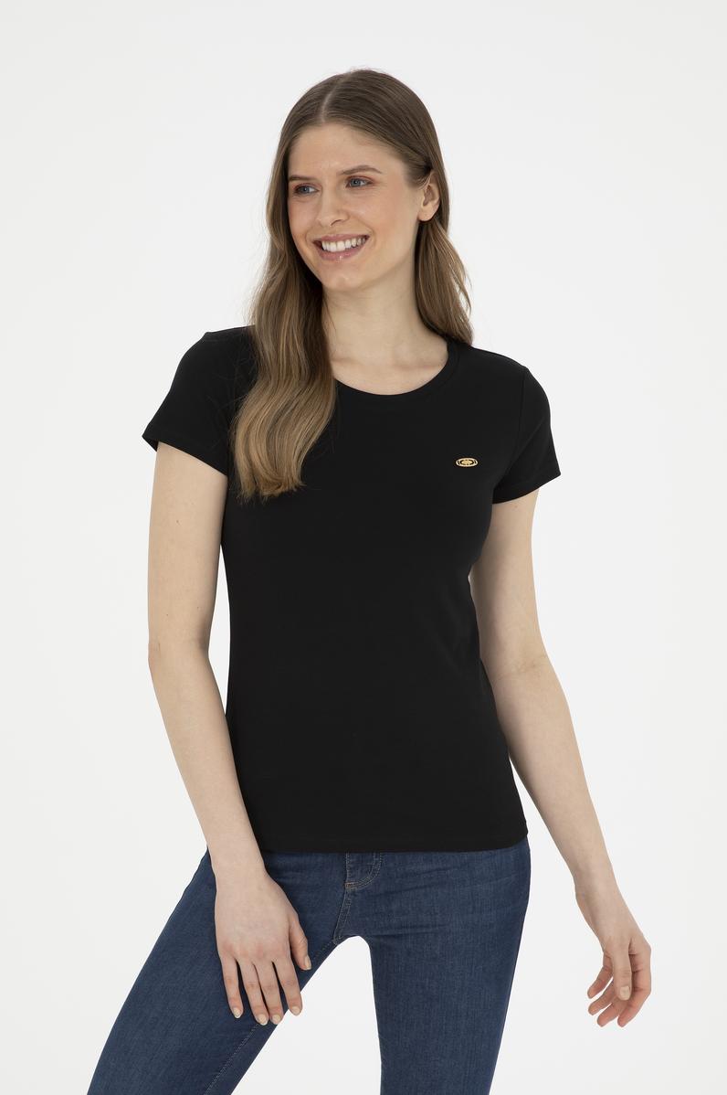 Kadın Siyah Bisiklet Yaka Basic Tişört