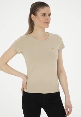 Kadın Açık Haki Bisiklet Yaka Basic Tişört - 50288686040