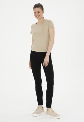 Kadın Açık Haki Bisiklet Yaka Basic Tişört - 50288686040