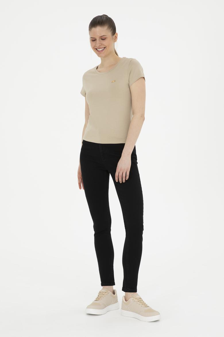 Kadın Açık Haki Bisiklet Yaka Basic Tişört - 50288686040