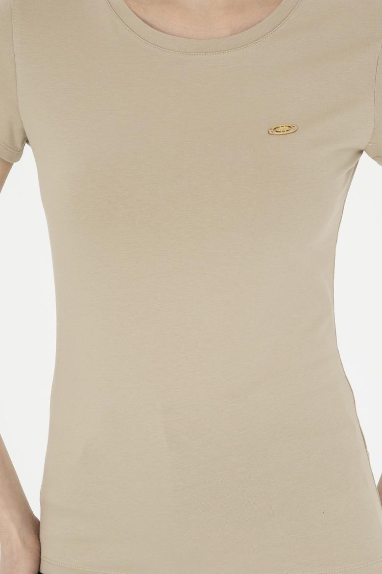 Kadın Açık Haki Bisiklet Yaka Basic Tişört - 50288686040