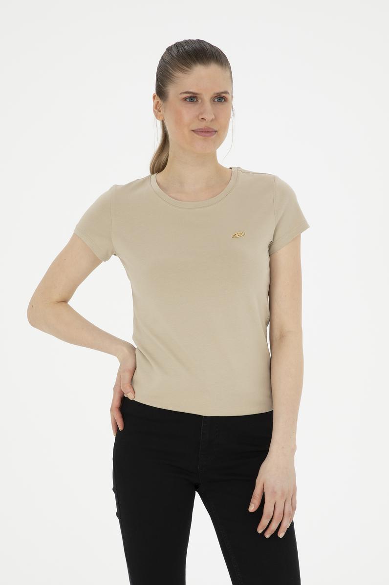 Kadın Açık Haki Bisiklet Yaka Basic Tişört