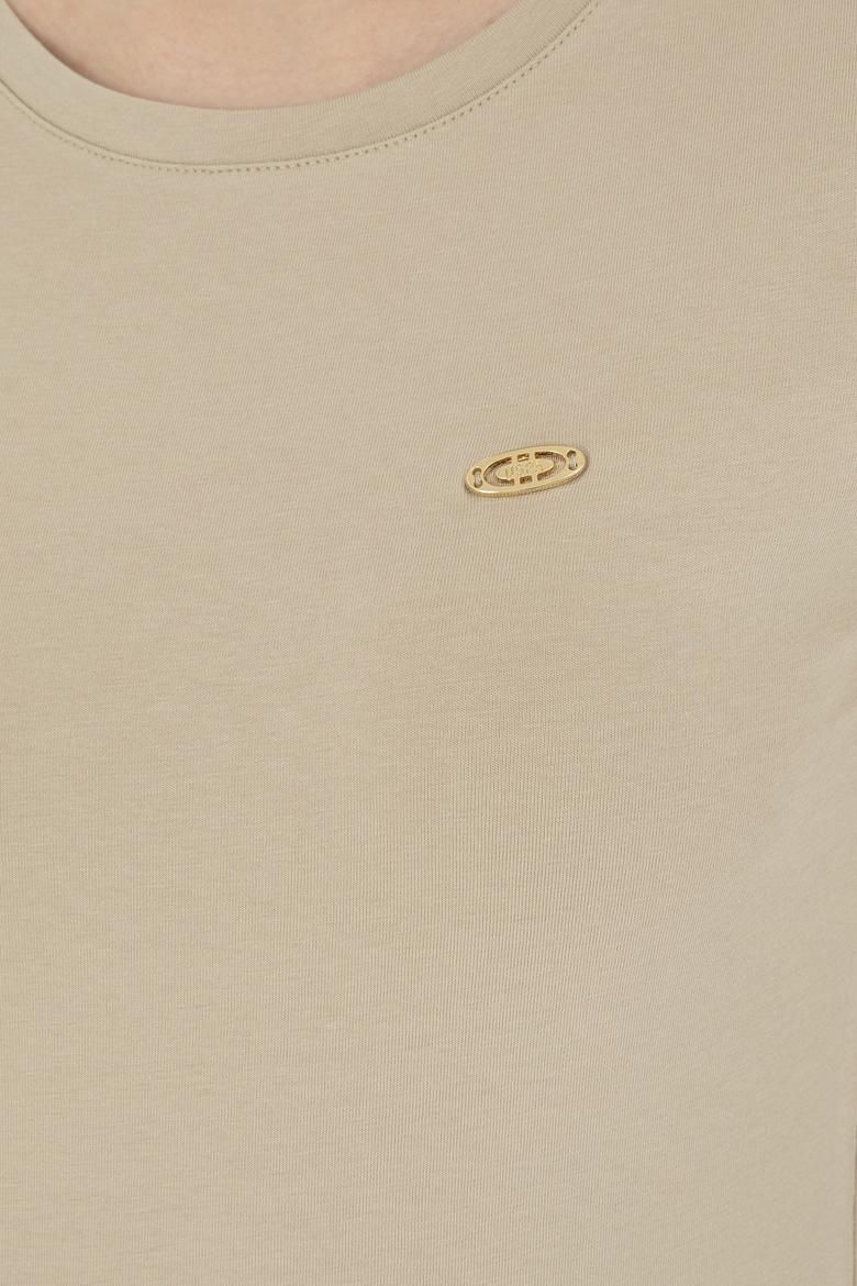 Kadın Açık Haki Bisiklet Yaka Basic Tişört - 50288686040