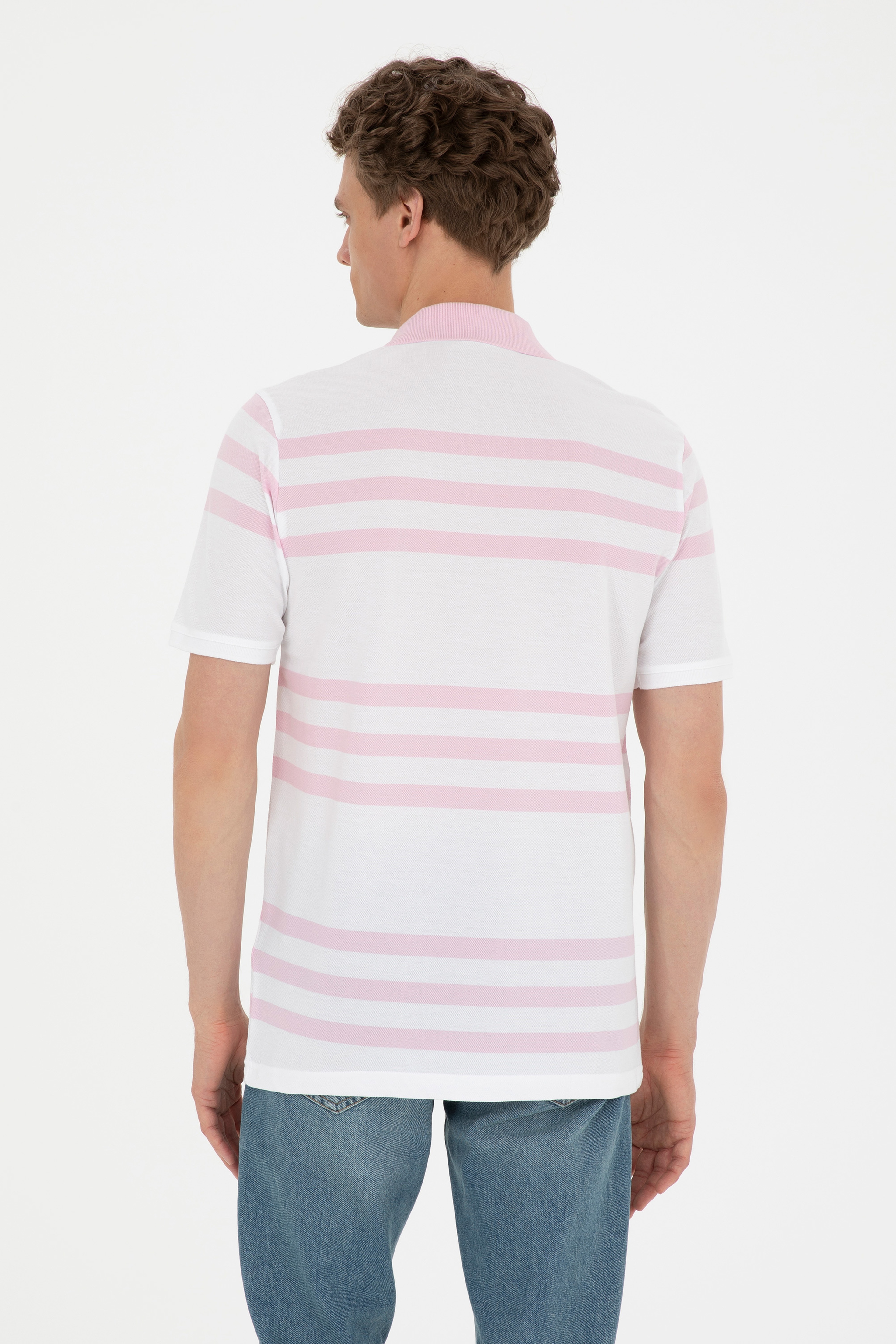Erkek Regular Fit Polo Yaka Pembe Tişört - Image 5