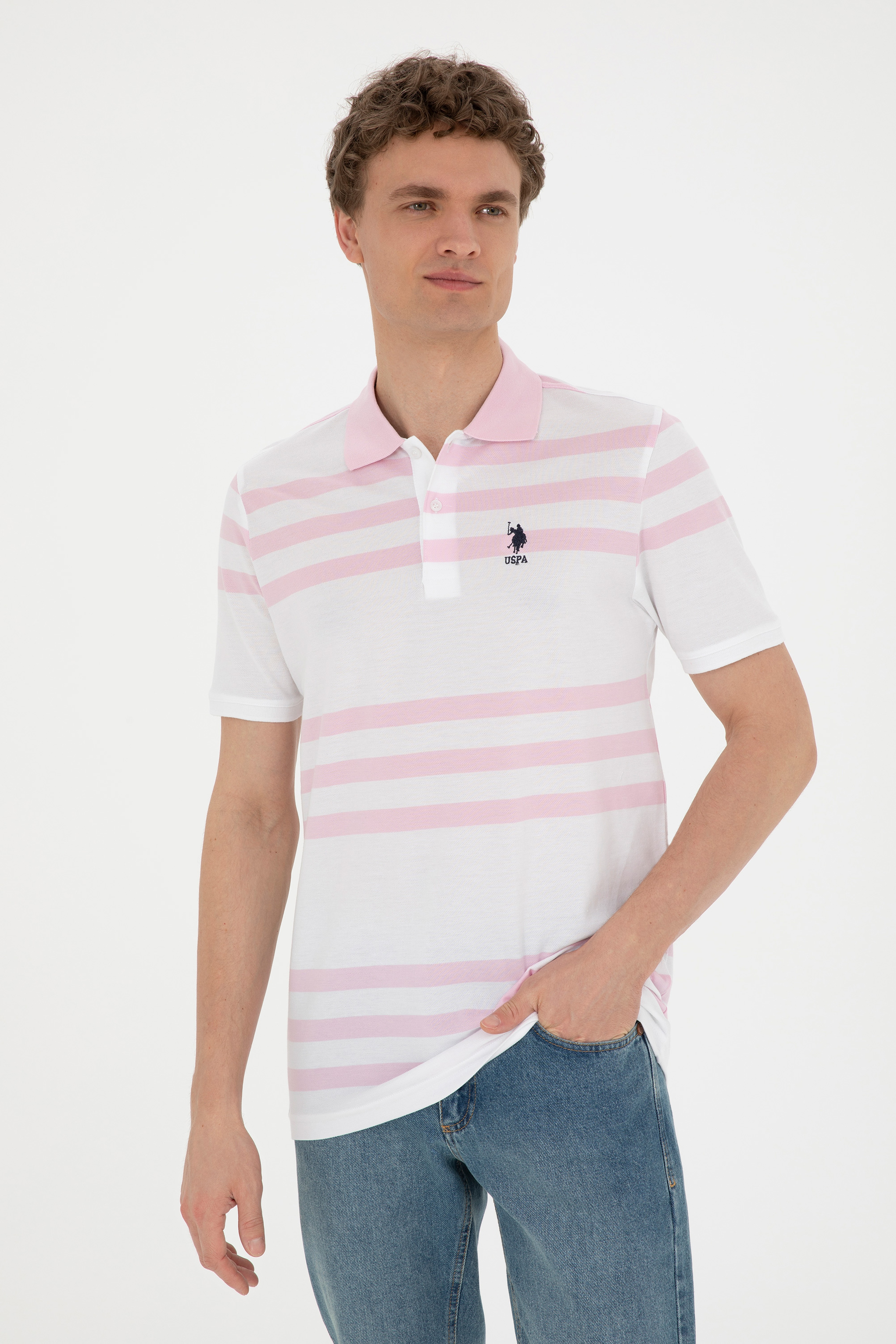 Erkek Regular Fit Polo Yaka Pembe Tişört