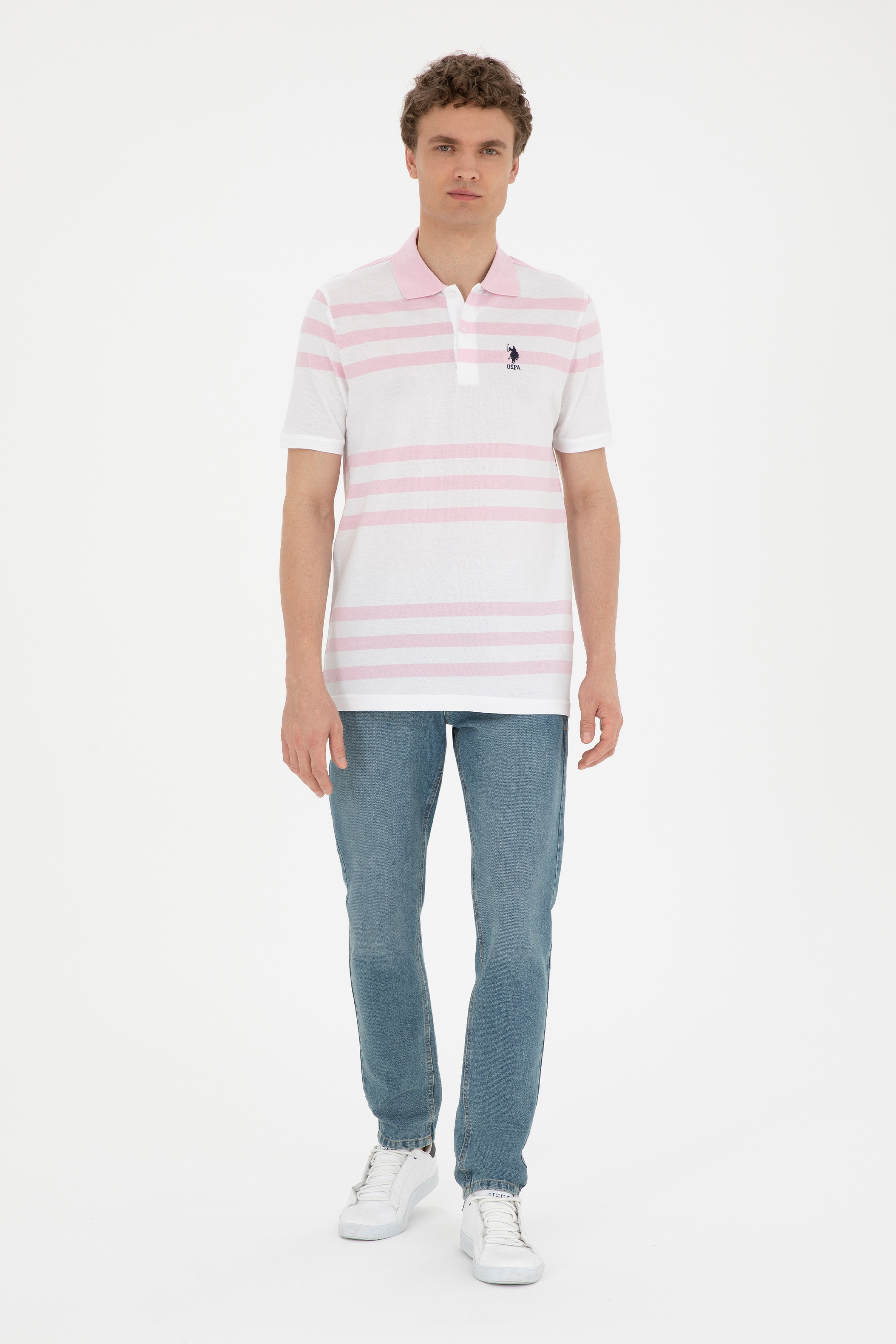 Erkek Regular Fit Polo Yaka Pembe Tişört - Image 4