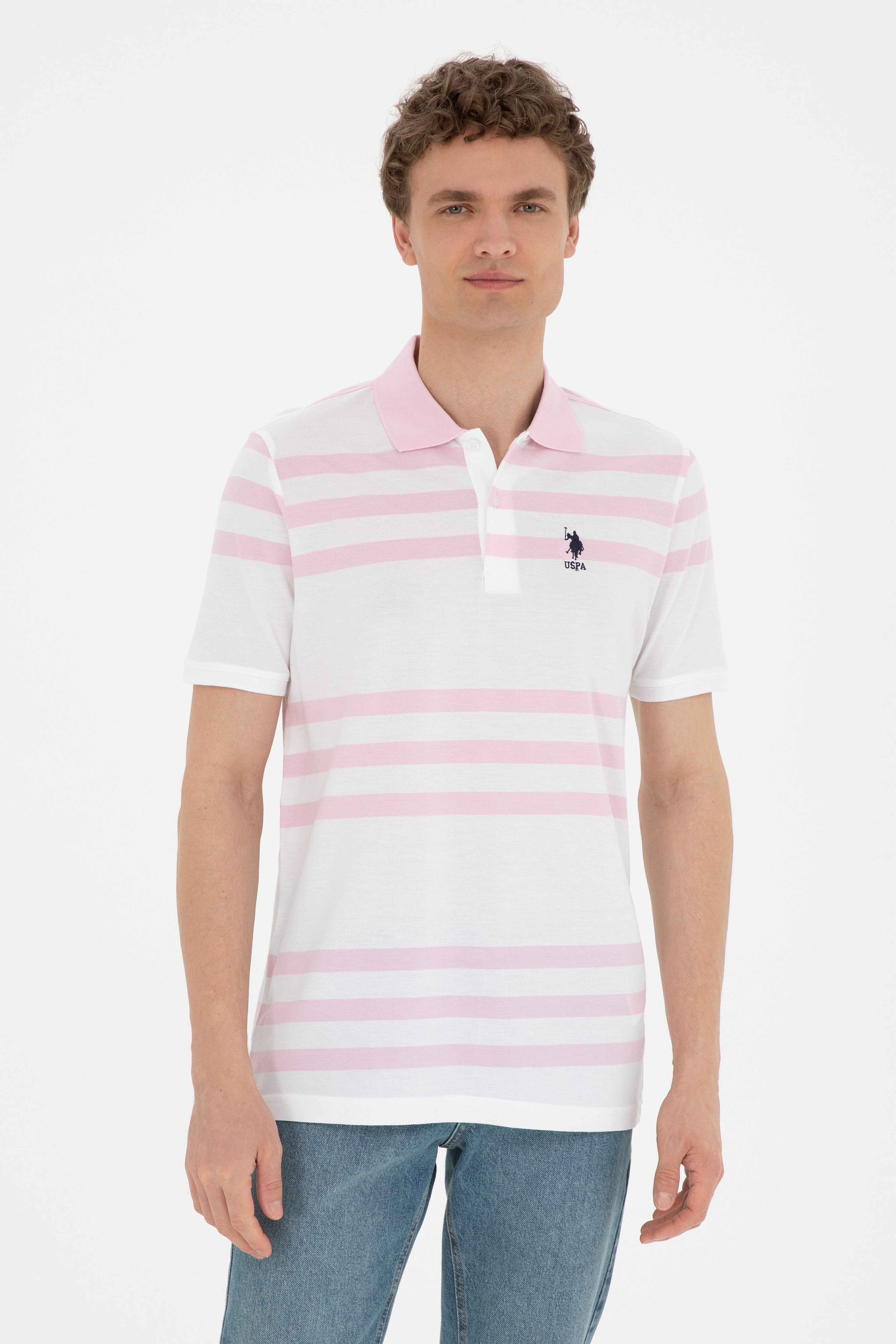 Erkek Regular Fit Polo Yaka Pembe Tişört - Image 1