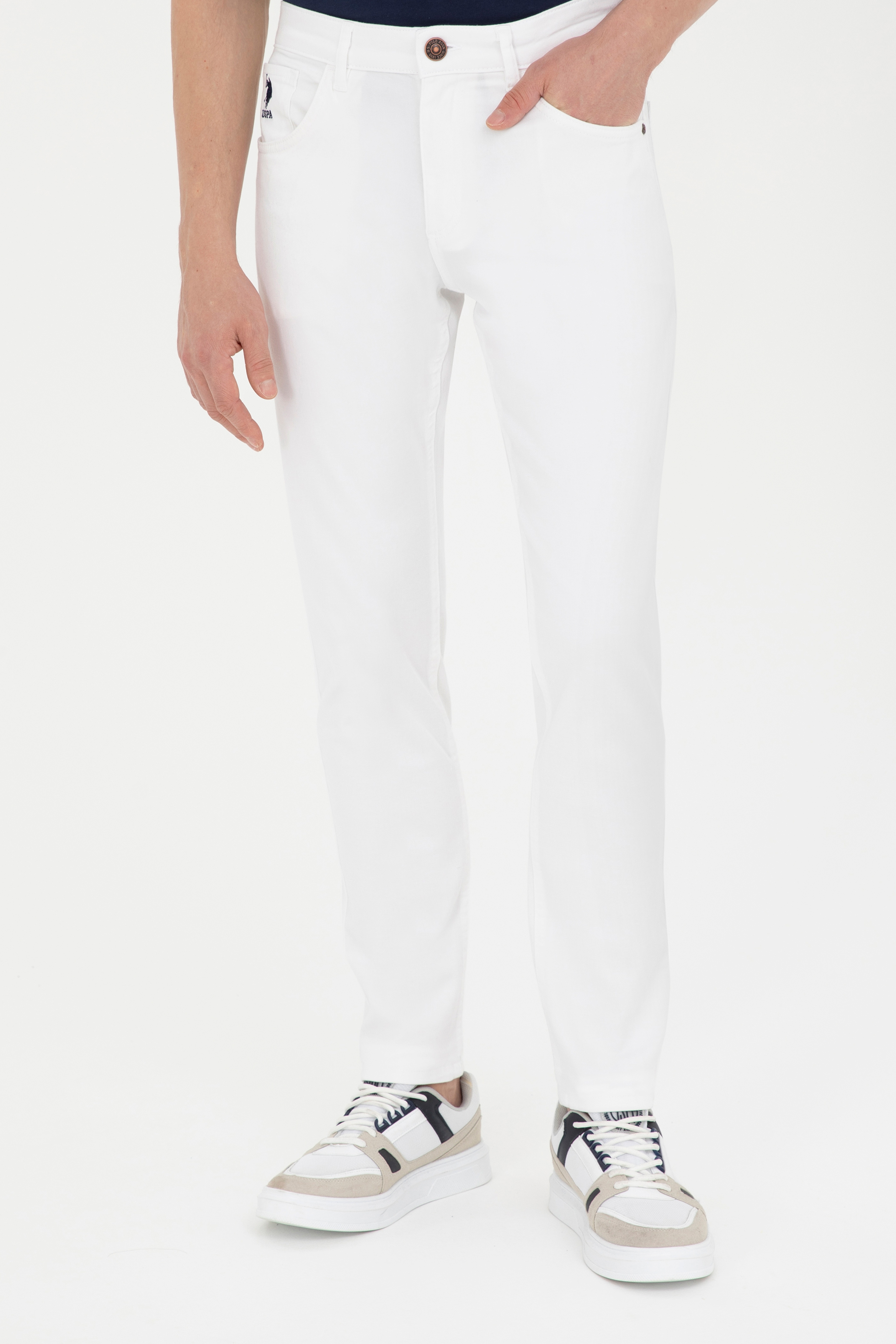 Erkek Slim Fit Beyaz Kanvas Pantolon