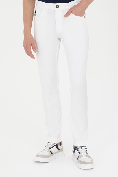 Erkek Slim Fit Beyaz Kanvas Pantolon