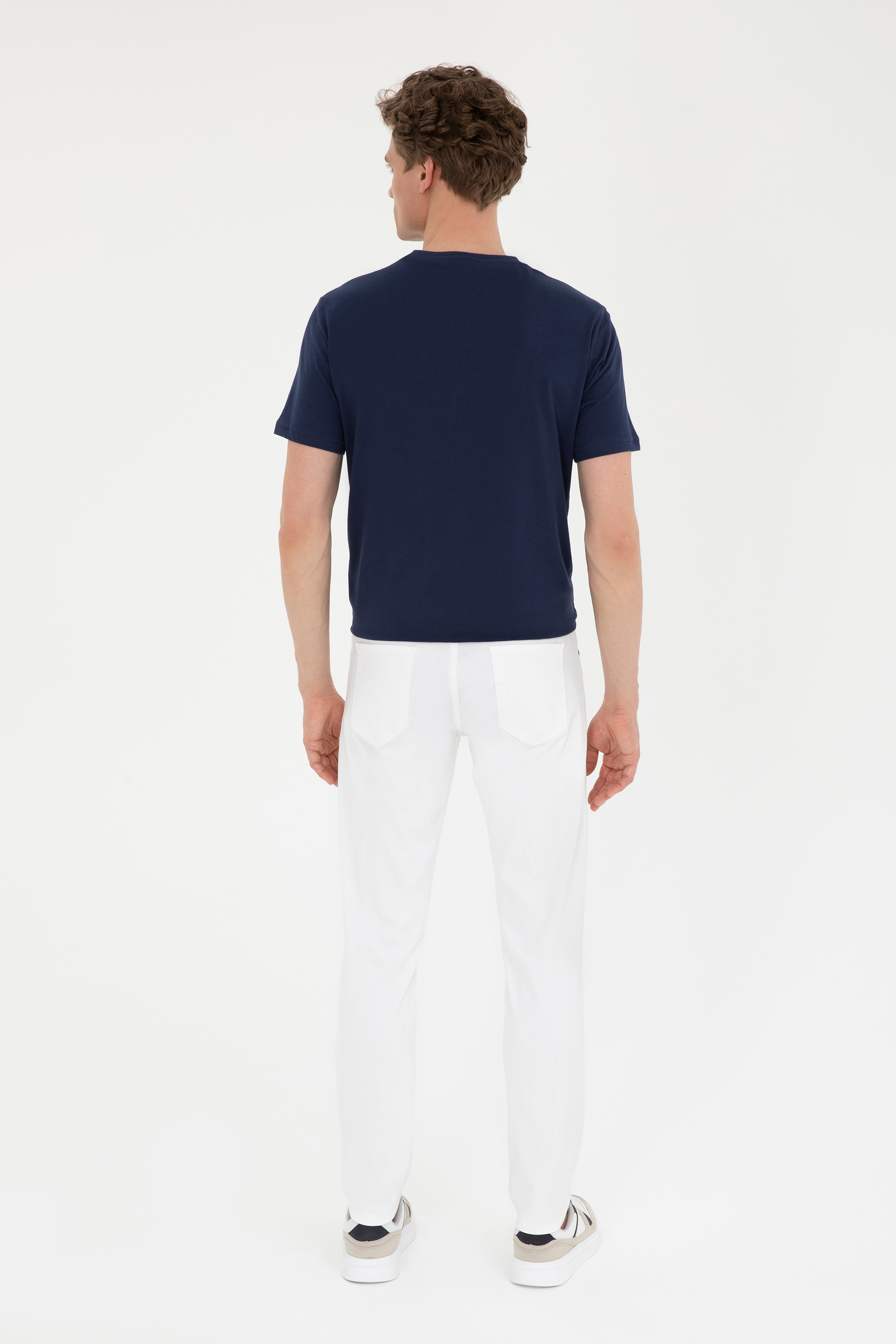 Erkek Slim Fit Beyaz Kanvas Pantolon - Image 4