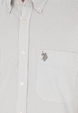Erkek Gri Çizgili Beyaz Kısa Kollu Gömlek - 50288666008